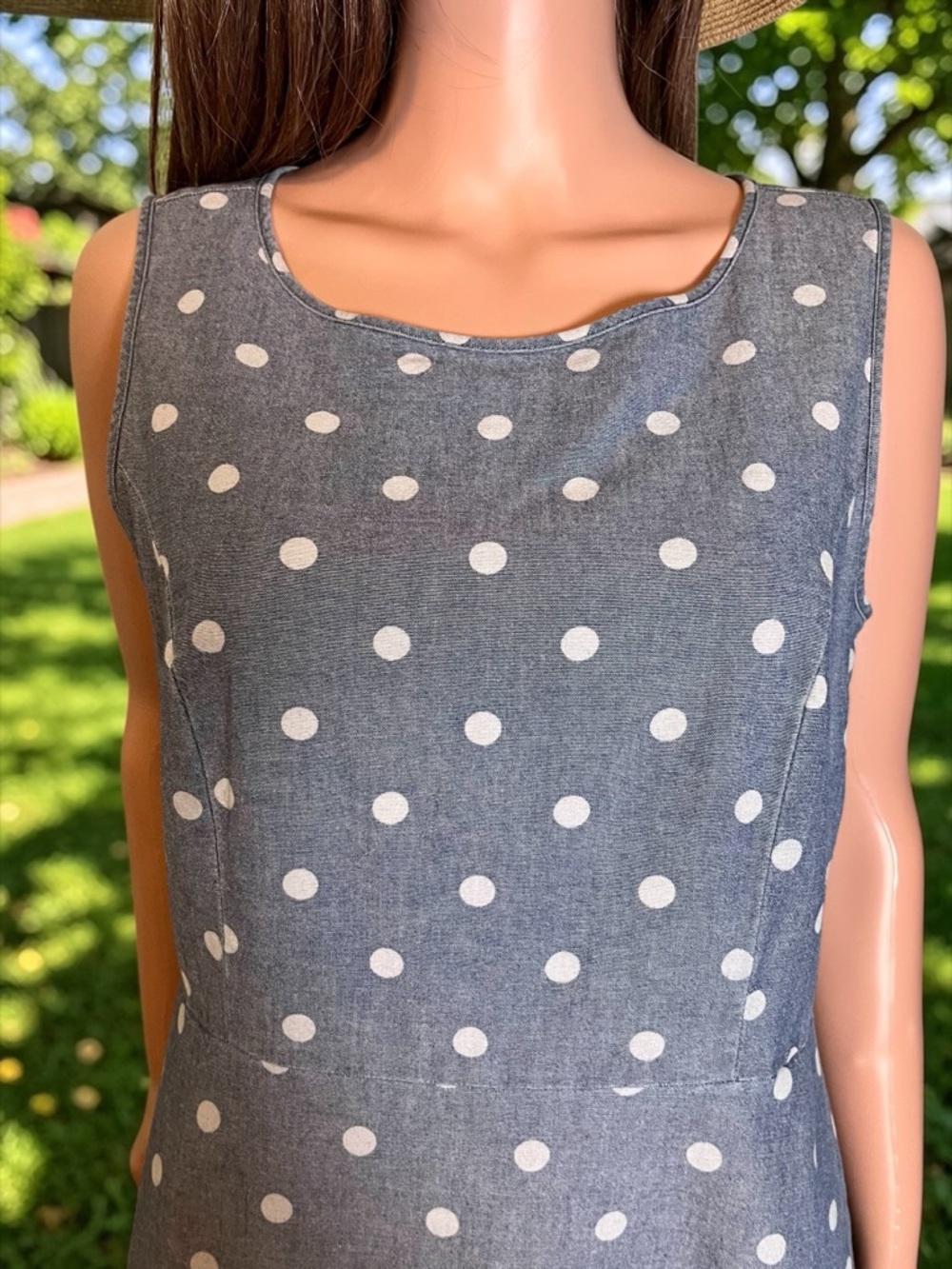 Talbots Petites 10P Polka Dot Cotton Dress Blue A-Line Pockets - Picture 2 of 8